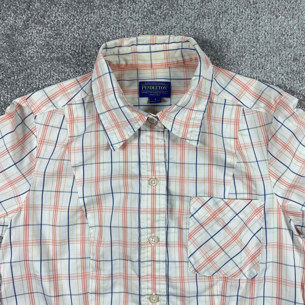 Pendleton Button Up Shirt Women 4 Plaid Cotton Workwear Office White Blue Orange